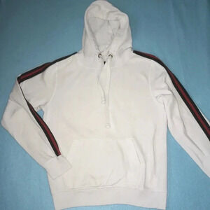 LIBERTADOR hooded sweatshirt dark green and red stripes on long sleeves size M